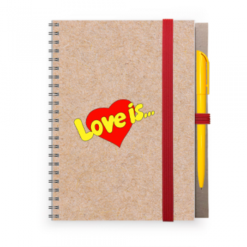 Блокнот А5 крафтовый с ручкой на резинке  "Love is..."